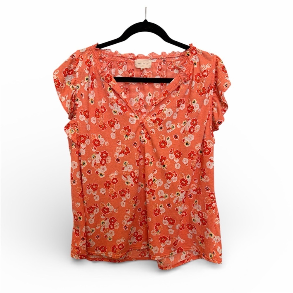 MELLODAY Floral Coral Blouse size XL